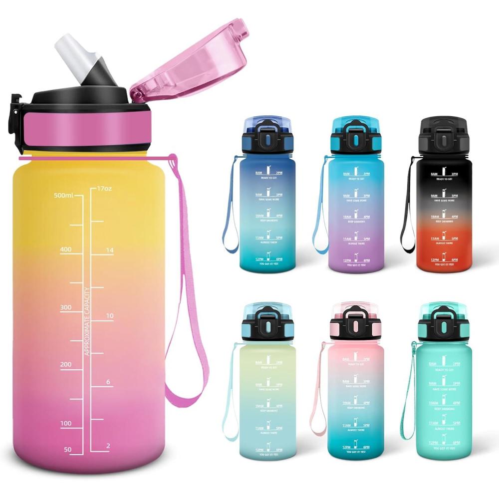 imageMotswedi Gourde 05L Sans BPA Gourde Avec Paille Adulte Convient Aux Boissons Gazeuses Bouteille deau pour cole Salle de Sport Camping NoirampamprougeJaunerose500ml