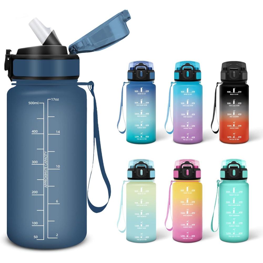 imageMotswedi Gourde 05L Sans BPA Gourde Avec Paille Adulte Convient Aux Boissons Gazeuses Bouteille deau pour cole Salle de Sport Camping NoirampamprougeBleu Marine500ml