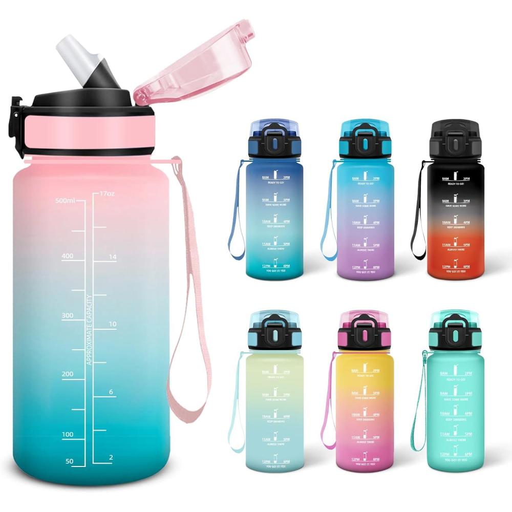 imageMotswedi Gourde 05L Sans BPA Gourde Avec Paille Adulte Convient Aux Boissons Gazeuses Bouteille deau pour cole Salle de Sport Camping NoirampamprougeRosecyan500ml