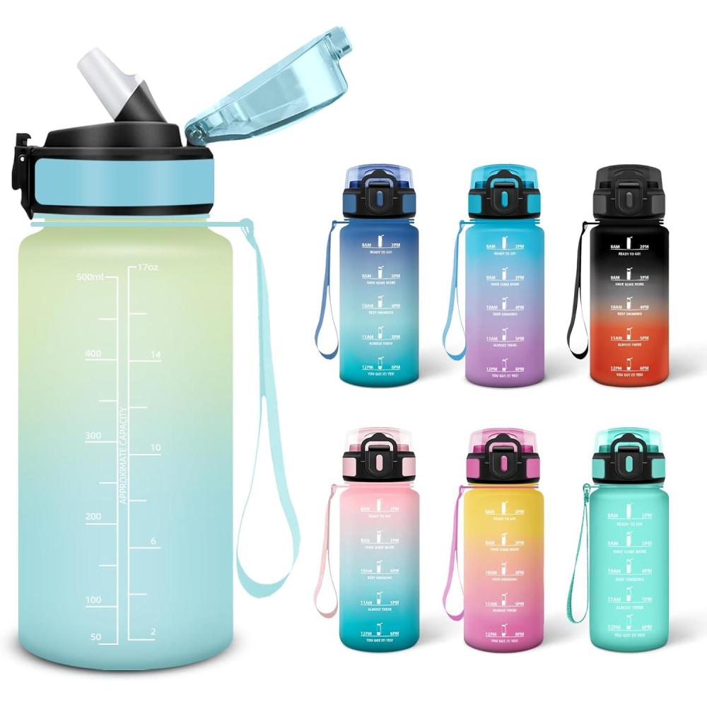 imageMotswedi Gourde 05L Sans BPA Gourde Avec Paille Adulte Convient Aux Boissons Gazeuses Bouteille deau pour cole Salle de Sport Camping NoirampamprougeGivreciel500ml