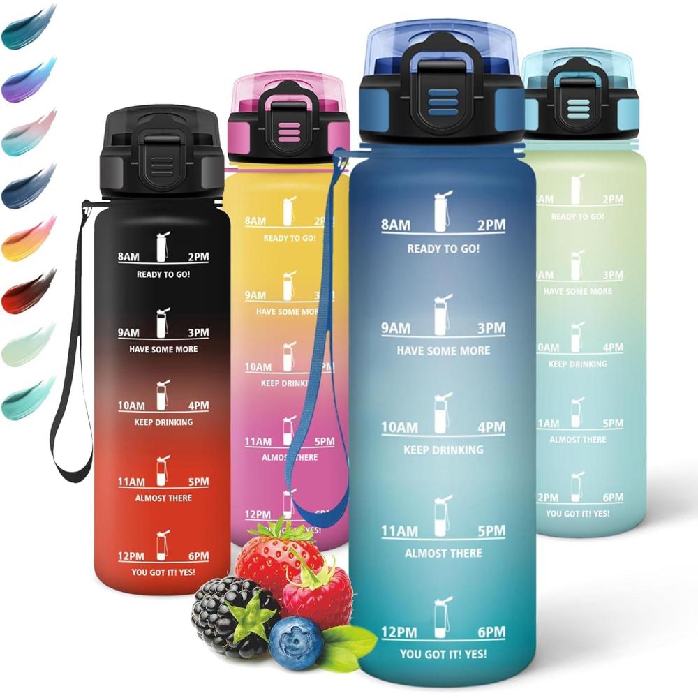 imageMotswedi Gourde Sport 1000ml Anti Fuite Gourde Paille Rutilisable Bouteille deau sans BPA Bouteille Reutilisable pour Enfant Adulte Randonne lcole Fitness Rose JauntreBleu Vert