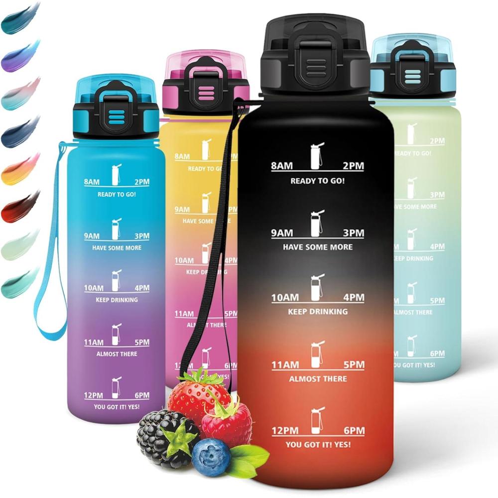 imageMotswedi Gourde Sport 1000ml Anti Fuite Gourde Paille Rutilisable Bouteille deau sans BPA Bouteille Reutilisable pour Enfant Adulte Randonne lcole Fitness Rose JauntreNoir Rouge