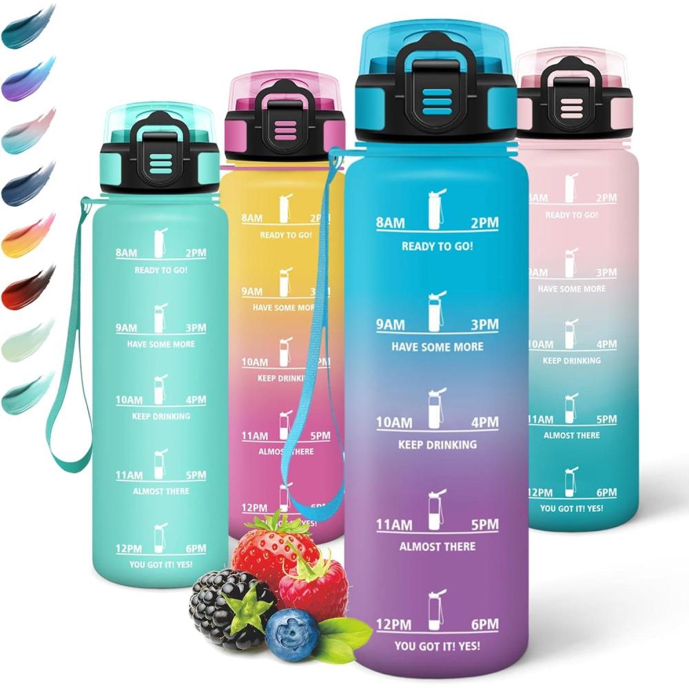 imageMotswedi Gourde Sport 1000ml Anti Fuite Gourde Paille Rutilisable Bouteille deau sans BPA Bouteille Reutilisable pour Enfant Adulte Randonne lcole Fitness Rose JauntreBleu Violet