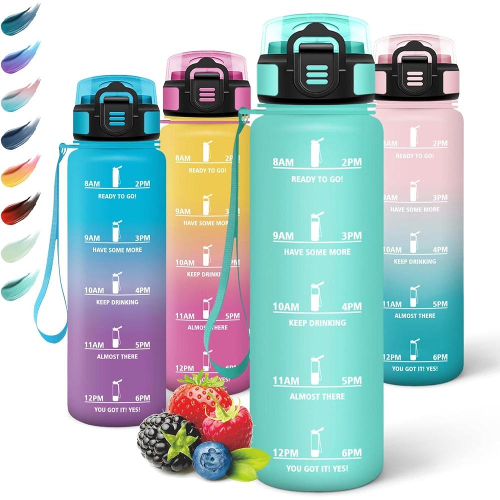 imageMotswedi Gourde Sport 1000ml Anti Fuite Gourde Paille Rutilisable Bouteille deau sans BPA Bouteille Reutilisable pour Enfant Adulte Randonne lcole Fitness Rose JauntreBleu Vert 3245c