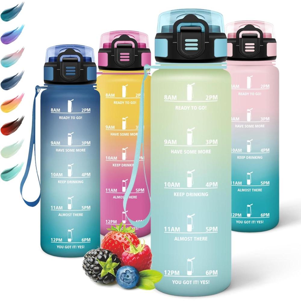 imageMotswedi Gourde Sport 1000ml Anti Fuite Gourde Paille Rutilisable Bouteille deau sans BPA Bouteille Reutilisable pour Enfant Adulte Randonne lcole Fitness Rose JauntreBlanc Cass Bleu