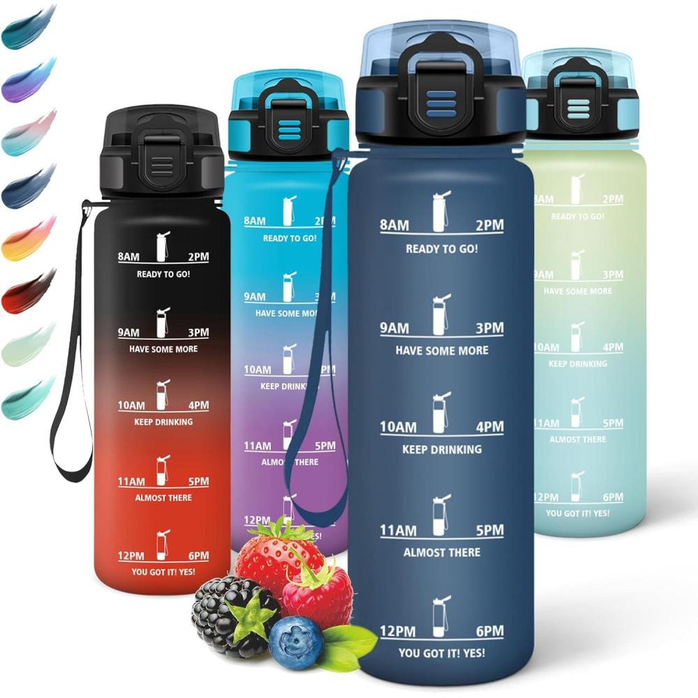 imageMotswedi Gourde Sport 1000ml Anti Fuite Gourde Paille Rutilisable Bouteille deau sans BPA Bouteille Reutilisable pour Enfant Adulte Randonne lcole Fitness Rose JauntreBleu Fonc