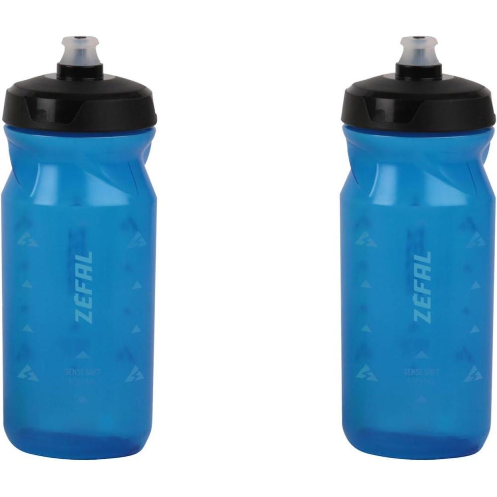 imageZEFAL Pack Sense Soft 65 Lot de Deux Bidons Velo et VTT Gourde Sport Souple et Inodore Bidon Eau Sans BPA Tetine Silicone Noir 650MLBleu Transparent