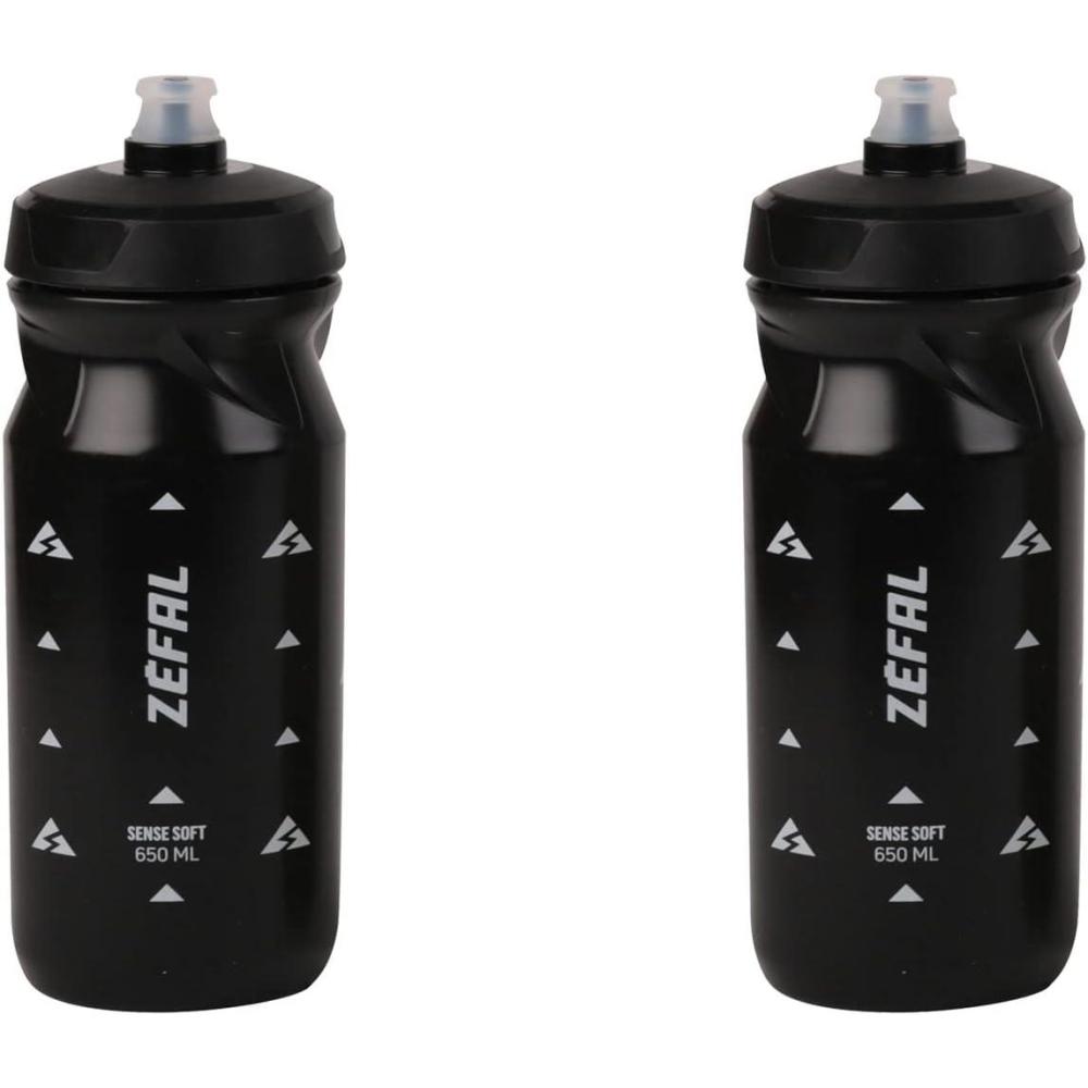 imageZEFAL Pack Sense Soft 65  Lot de Deux Bidons Velo et VTT  Gourde Sport Souple et Inodore  Bidon Eau Sans BPA  Tetine Silicone  Noir 650MLNoir