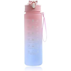 Bouteille d&rsquo;eau, Gourde Sport 750 ML, Étanche et Réutilisable, Gourde Graduée pour 1 Journee, Bouteille d&rsquo;eau avec Marqueur de Temps, pour le fitness, la gym et les sports de plein air