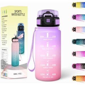 Gourde, 1500ML Avec de la Paille, Gourdes Sport, Sans BPA, Gourde Paille, Bouteille d&rsquo;eau de Motivation avec Marqueur de Temps, Bouteille Paille Adulte pour Salle de Sport, Camping – Vert foncé&Gris(Violet Clair&rose Clair-500ml)