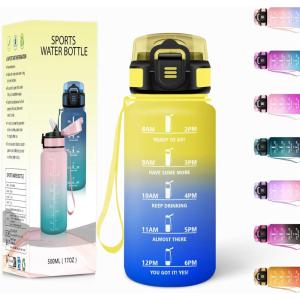Gourde, 1500ML Avec de la Paille, Gourdes Sport, Sans BPA, Gourde Paille, Bouteille d&rsquo;eau de Motivation avec Marqueur de Temps, Bouteille Paille Adulte pour Salle de Sport, Camping – Vert foncé&Gris(Jaune&bleu Roi-500ml)