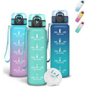 Grsta Gourde 1l, Gourde Sport, Avec Marqueur de Temps, Gourdes Graduée pour 1 Journee avec Filtre, Verrou de Sécurité, Anti Fuite Bouteille Motivationnelle pour Bureau, Velo, Voyage(Vert)