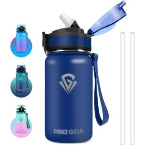 Grsta gourde Isotherme 1L Paille sans BPA Bouteille sous Vide à Double Paroi Anti-Fuite Métal Sport, Camping, Gym(Dark Blue)