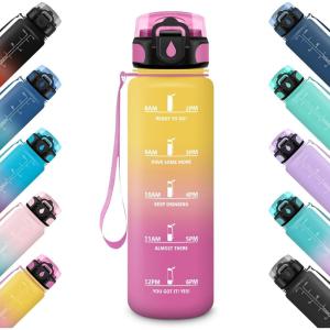 HoneyHolly Gourde 500ML, Étanche & Réutilisable, Gourde Sport, Motivation avec Marqueur, Anti-fuite Bouteille, Bouteille d&rsquo;eau, Gourdes pour Gym, Enfant, Adulte, École, Bureau, Yoga, Camping(Jaune Rose)