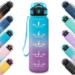 HoneyHolly Gourde 500ML, Étanche & Réutilisable, Gourde Sport, Motivation avec Marqueur, Anti-fuite Bouteille, Bouteille d&rsquo;eau, Gourdes pour Gym, Enfant, Adulte, École, Bureau, Yoga, Camping(Bleu Violet)