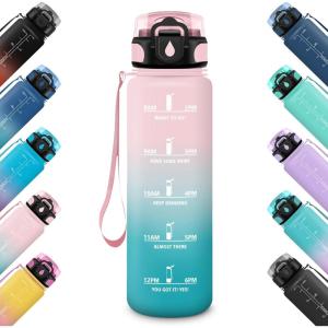 HoneyHolly Gourde 500ML, Étanche & Réutilisable, Gourde Sport, Motivation avec Marqueur, Anti-fuite Bouteille, Bouteille d&rsquo;eau, Gourdes pour Gym, Enfant, Adulte, École, Bureau, Yoga, Camping(Cyan Rose)