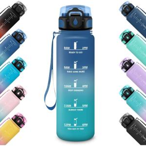 HoneyHolly Gourde 500ML, Étanche & Réutilisable, Gourde Sport, Motivation avec Marqueur, Anti-fuite Bouteille, Bouteille d&rsquo;eau, Gourdes pour Gym, Enfant, Adulte, École, Bureau, Yoga, Camping(Bleu Vert)