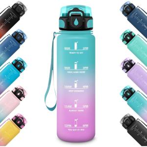 HoneyHolly Gourde 500ML, Étanche & Réutilisable, Gourde Sport, Motivation avec Marqueur, Anti-fuite Bouteille, Bouteille d&rsquo;eau, Gourdes pour Gym, Enfant, Adulte, École, Bureau, Yoga, Camping(Vert Poudre)