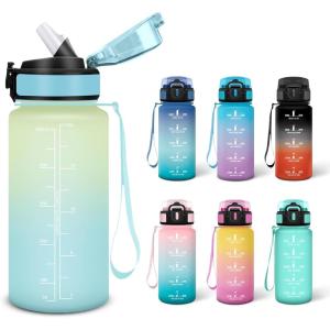 Motswedi Gourde, 0.5L Sans BPA, Gourde Avec Paille Adulte, Convient Aux Boissons Gazeuses, Bouteille d&rsquo;eau pour École, Salle de Sport, Camping – Noir&rouge(Givre&ciel-500ml)