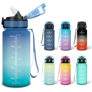 Motswedi Gourde, 0.5L Sans BPA, Gourde Avec Paille Adulte, Convient Aux Boissons Gazeuses, Bouteille d&rsquo;eau pour École, Salle de Sport, Camping – Noir&rouge(Vert Vif-500ml)