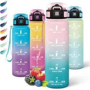 Motswedi Gourde Sport, 1000ml Anti Fuite, Gourde Paille, Réutilisable , Bouteille d&rsquo;eau, sans BPA, Bouteille Reutilisable, pour Enfant, Adulte, Randonnée, l&rsquo;école, Fitness, Rose Jaunâtre(Rose Vert)