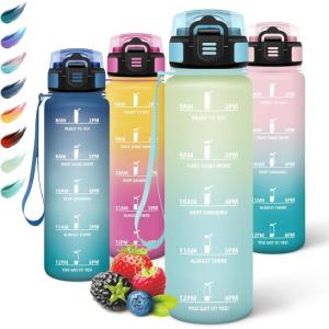 Motswedi Gourde Sport, 1000ml Anti Fuite, Gourde Paille, Réutilisable , Bouteille d&rsquo;eau, sans BPA, Bouteille Reutilisable, pour Enfant, Adulte, Randonnée, l&rsquo;école, Fitness, Rose Jaunâtre(Blanc Cassé Bleu)