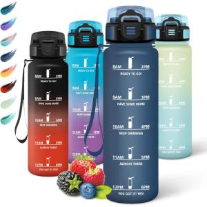 Motswedi Gourde Sport, 1000ml Anti Fuite, Gourde Paille, Réutilisable , Bouteille d&rsquo;eau, sans BPA, Bouteille Reutilisable, pour Enfant, Adulte, Randonnée, l&rsquo;école, Fitness, Rose Jaunâtre(Bleu Foncé)
