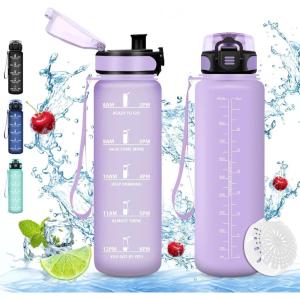 Vikaster Gourde Sport, Sans BPA, Étanche & Réutilisable, Bouteille d&rsquo;Eau avec Marqueur de Temps et Filtre, Convient Pour Enfant & Adulte(C-violet Clair)