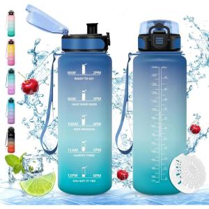 Vikaster Gourde Sport, Sans BPA, Étanche & Réutilisable, Bouteille d&rsquo;Eau avec Marqueur de Temps et Filtre, Convient Pour Enfant & Adulte(D-bleu+vert-1)