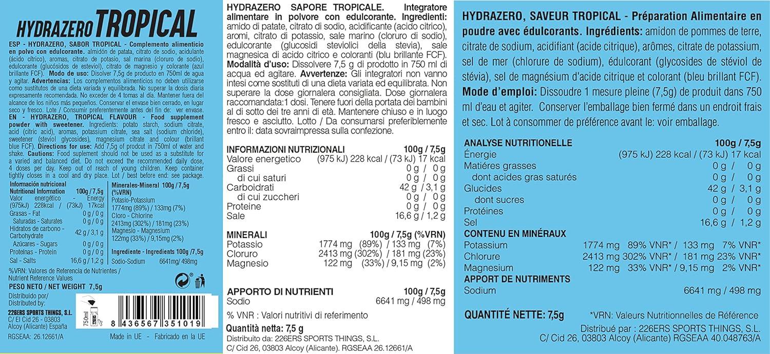 image226ERS Hydrazero Boisson lectrolytique en Poudre pour lHydratation et la Rcupration des lectrolytes Tropical 20 doses individuelles