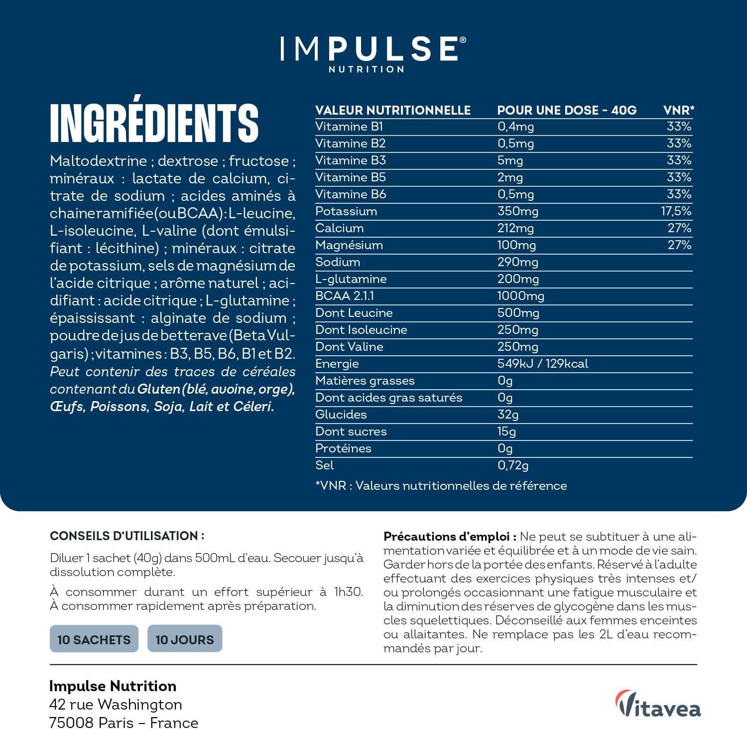imageBoisson isotonique deffort Saveur Menthe avec 3 glucides lectrolytes BCAA nergie Hydratation Rcupration Pour les Longues distances 10 sachets Fabriqu en France IMPULSE NUTRITIONFruits rouges