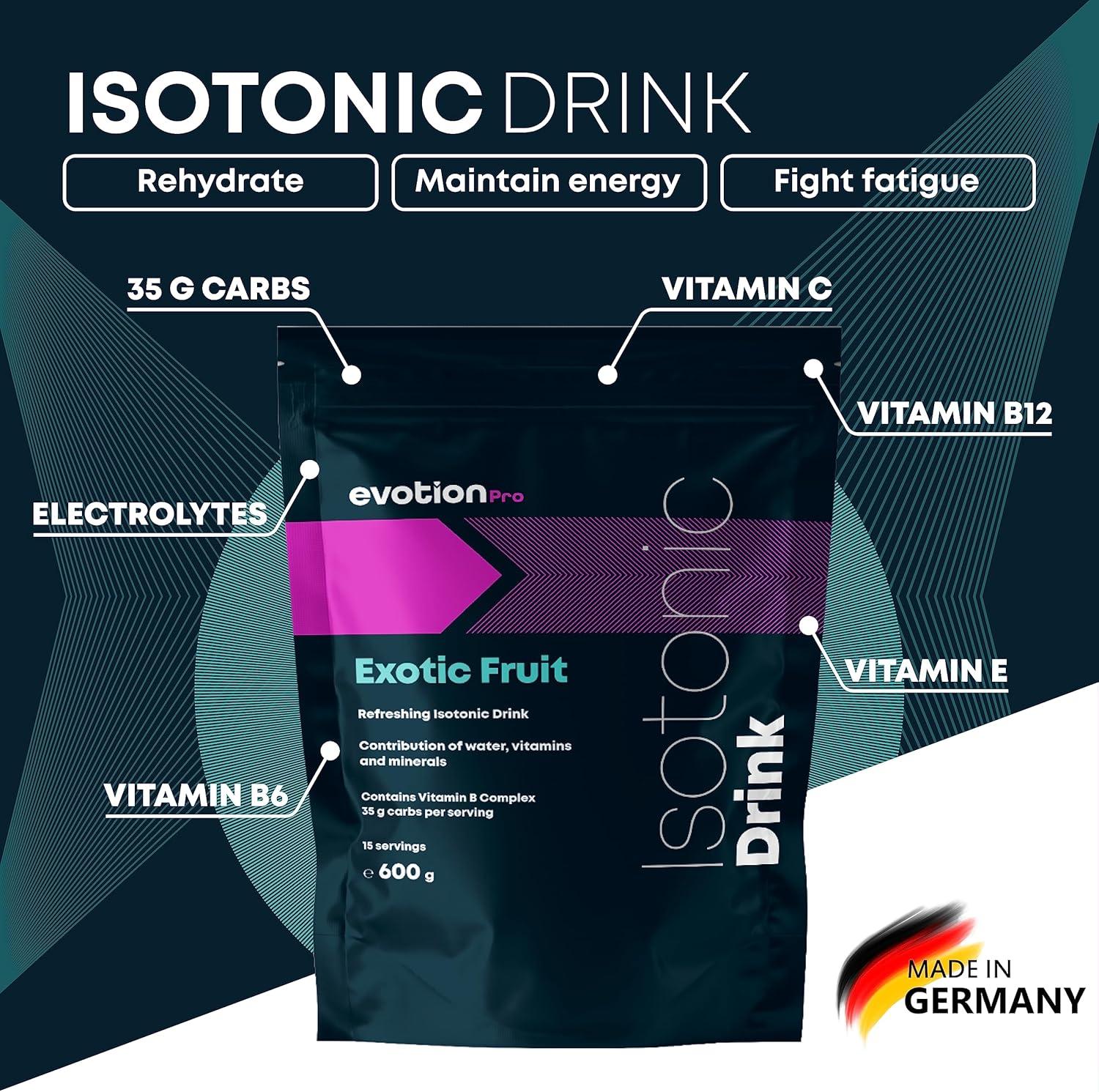imageEVOTION PRO Isotonique en Poudre lectrolytes et Sels Minraux Boisson Isotonique pour Hydratation et nergie 600 g Fruits des boisFruits Exotiques