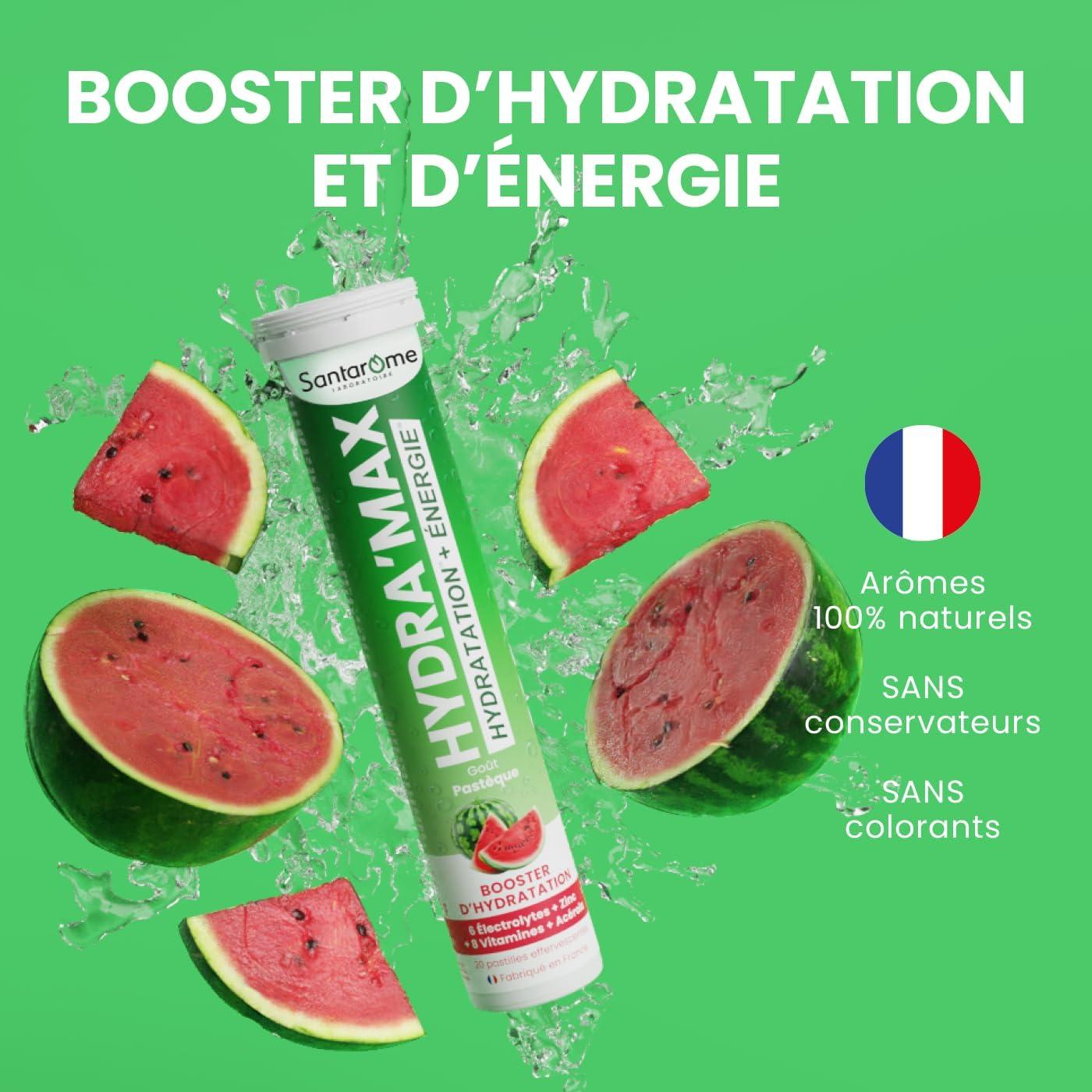 imageSantarome Bio Hydramax Booster dhydration et dnergie Optimise lhydratation Riche en lectrolytes Got Fruit de la Passion 20 pastilles effervescentes FranceHydramax Pastque Electrolytes Hydratation 20 pastilles effervescentes