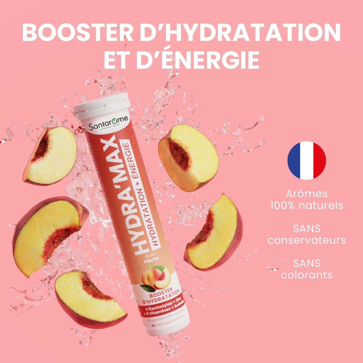 imageSantarome Bio Hydramax Booster dhydration et dnergie Optimise lhydratation Riche en lectrolytes Got Fruit de la Passion 20 pastilles effervescentes FranceHydramax Th pche Electrolytes Hydratation 20 pastilles effervescentes