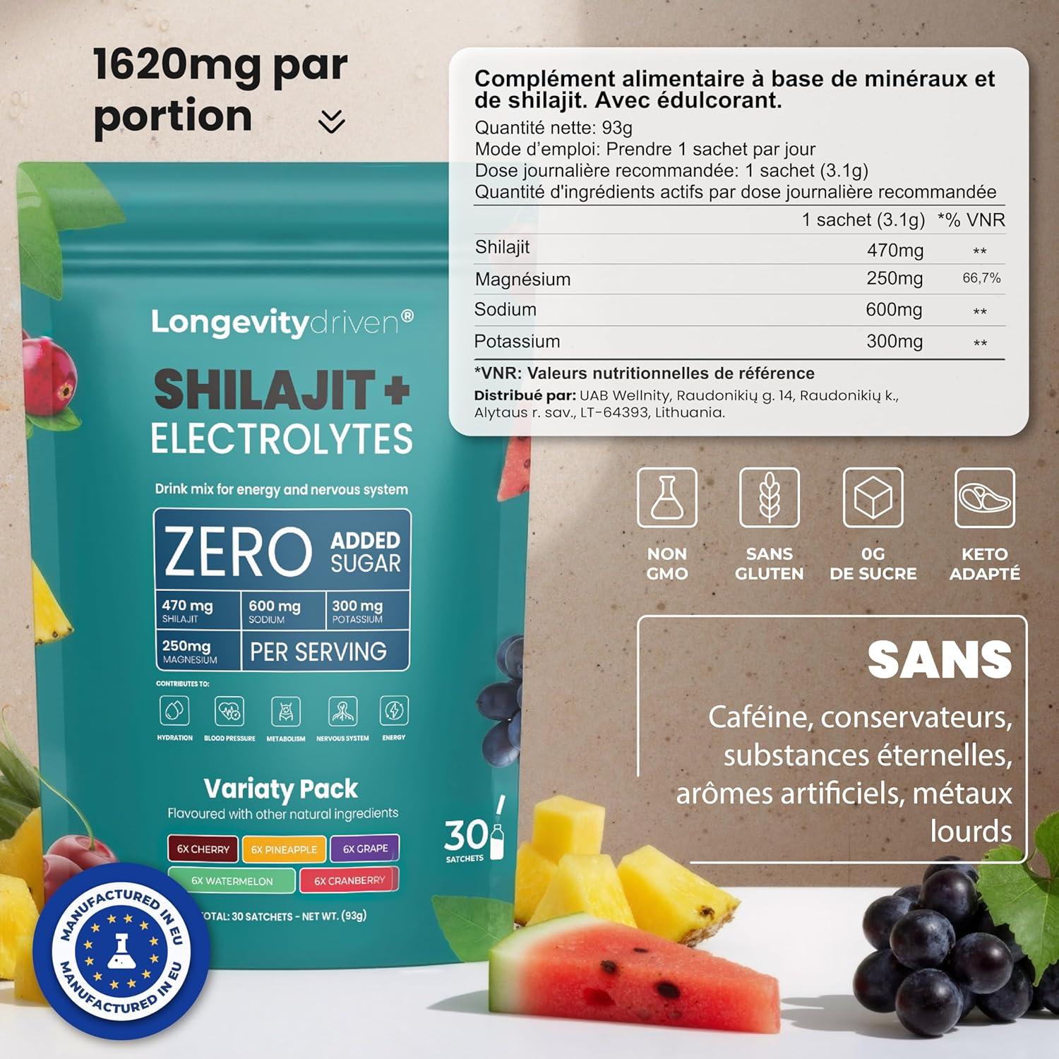 imageShilajit Pure Poudre Dlectrolytes1620 mg pour Hommes et Femmes Boisson Vitalit et Longvit avec Shilajit Himalaya Magnsium Sodium et Potassium Arme de Melon deau 30 portions X2Lot de 2 Varit