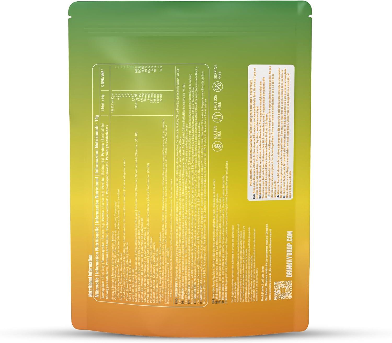 imagelectrolytes Sans Sucre en Poudre 1733 mg Hydratation et nergie Instantane avec Vitamines B et C Saveur Orange Paquet avec 6 Sachets de 14 Grammes Sans Gluten et sans LactoseMix