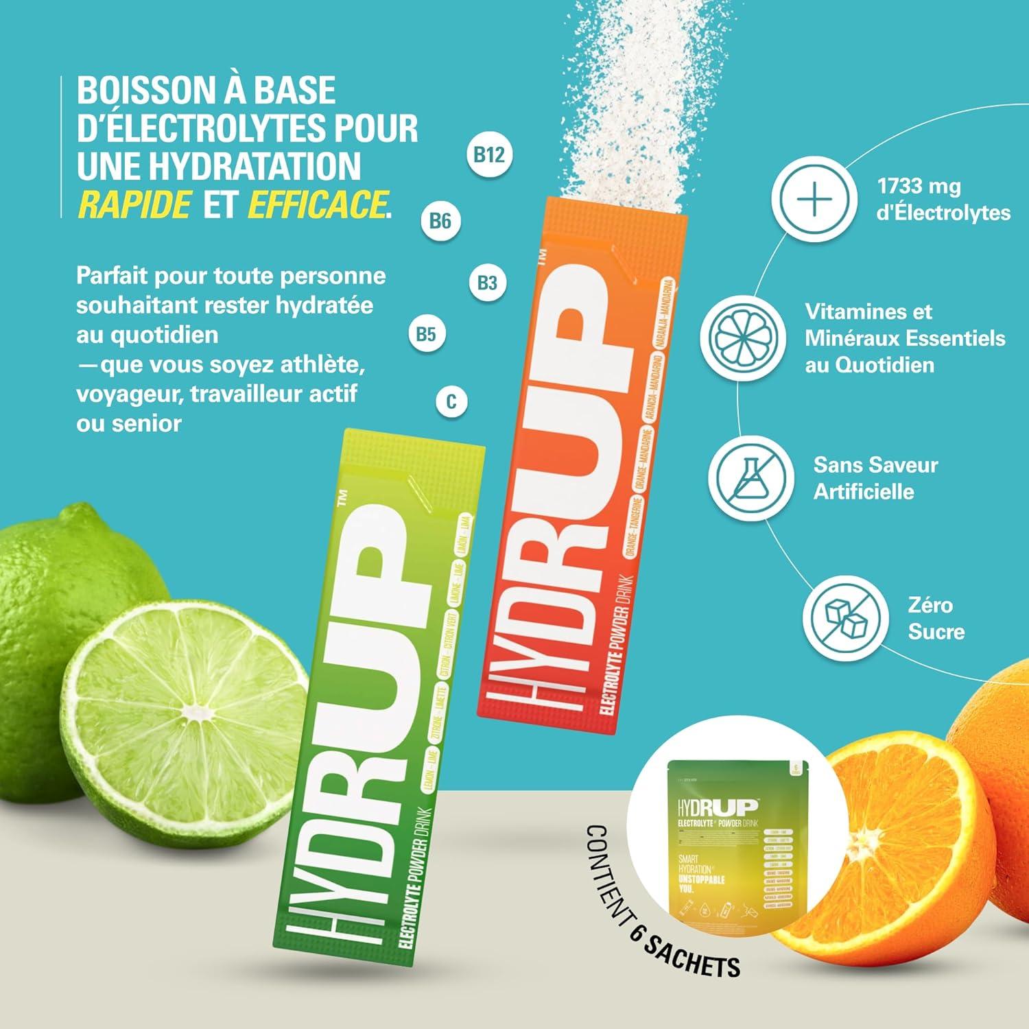 imagelectrolytes Sans Sucre en Poudre 1733 mg Hydratation et nergie Instantane avec Vitamines B et C Saveur Orange Paquet avec 6 Sachets de 14 Grammes Sans Gluten et sans LactoseMix