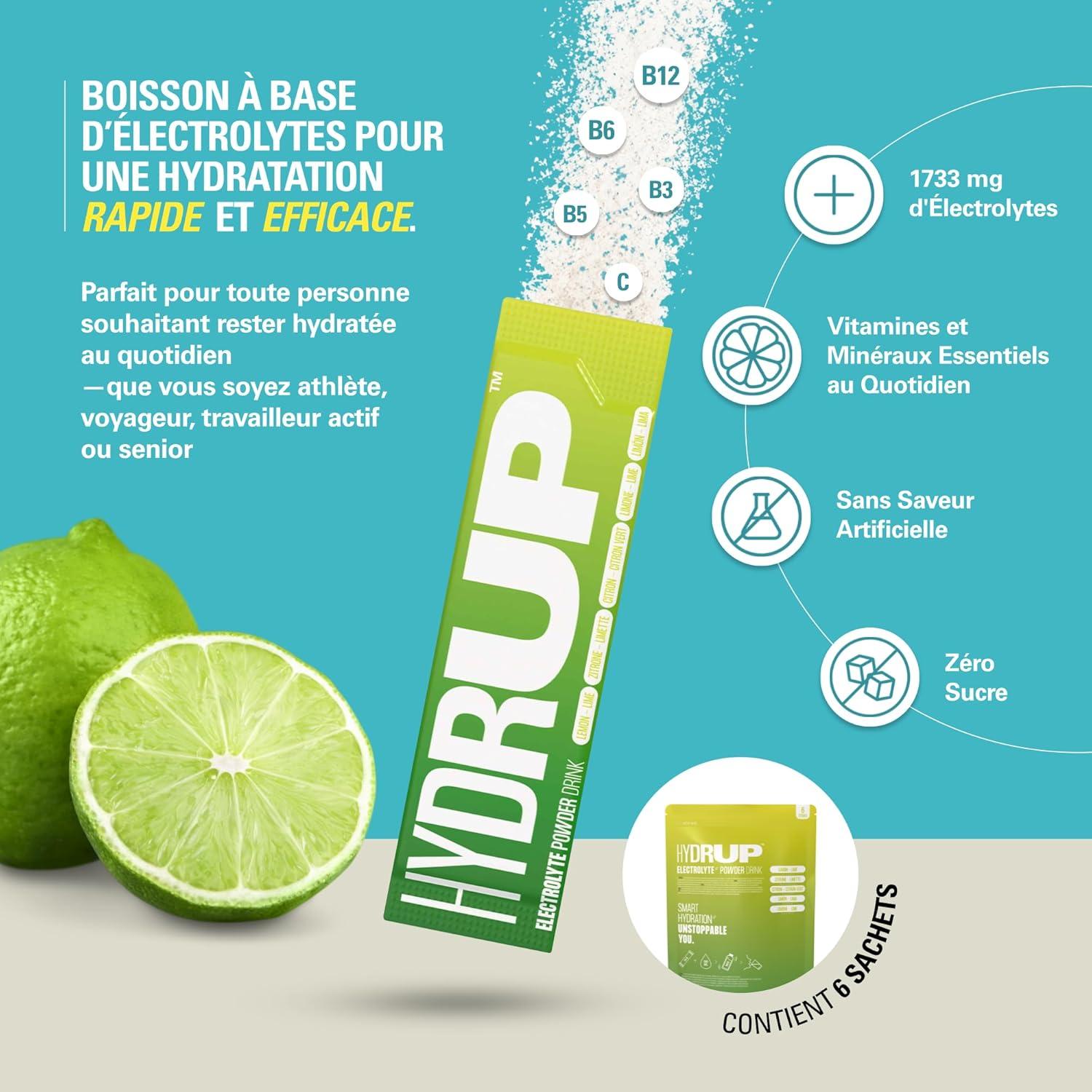 imagelectrolytes Sans Sucre en Poudre 1733 mg Hydratation et nergie Instantane avec Vitamines B et C Saveur Orange Paquet avec 6 Sachets de 14 Grammes Sans Gluten et sans LactoseCitronCitron Vert