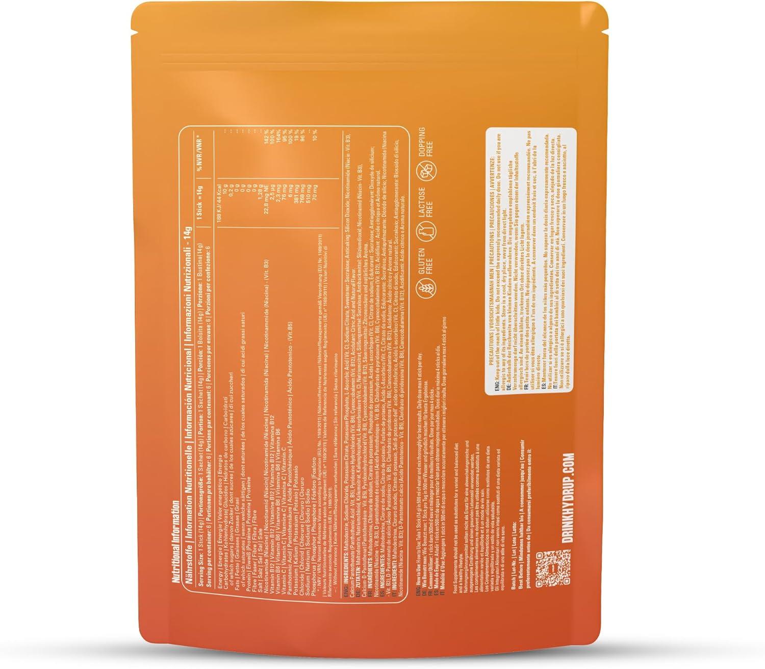 imagelectrolytes Sans Sucre en Poudre 1733 mg Hydratation et nergie Instantane avec Vitamines B et C Saveur Orange Paquet avec 6 Sachets de 14 Grammes Sans Gluten et sans LactoseOrangeMandarine