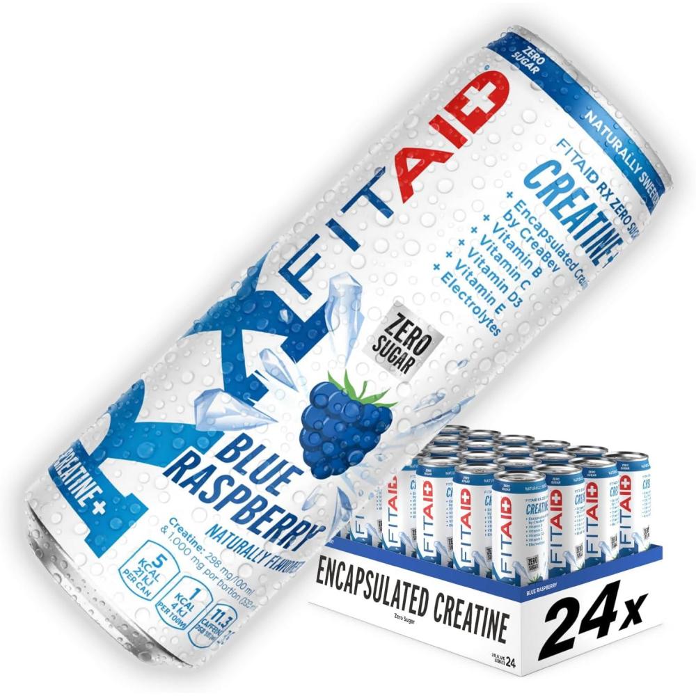 imageLIFEAID Fitaid RX Zero Sugar plus Creatine Workout Recovery Blend BCAAs Glutamine Electrolytes Omega3s 100 Clean Paleo Vegan No Artificial Flavors or Sweeteners 12 Oz Pack of 24