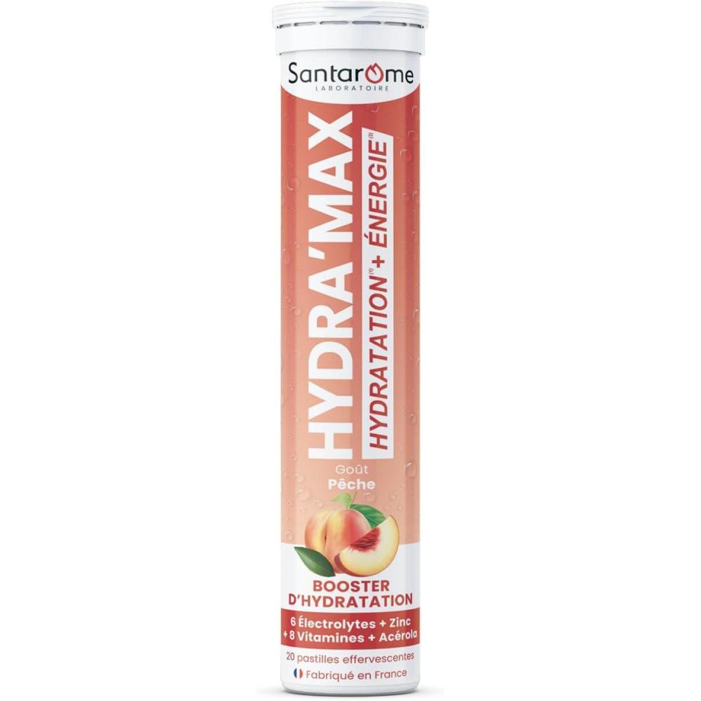 imageSantarome Bio Hydramax Booster dhydration et dnergie Optimise lhydratation Riche en lectrolytes Got Fruit de la Passion 20 pastilles effervescentes FranceHydramax Th pche Electrolytes Hydratation 20 pastilles effervescentes