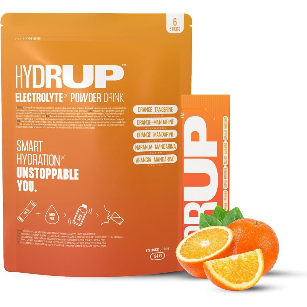 imagelectrolytes Sans Sucre en Poudre 1733 mg Hydratation et nergie Instantane avec Vitamines B et C Saveur Orange Paquet avec 6 Sachets de 14 Grammes Sans Gluten et sans LactoseOrangeMandarine