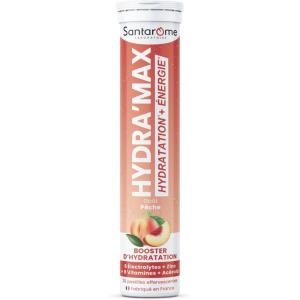 Santarome Bio – Hydra&rsquo;max – Booster d&rsquo;hydration et d&rsquo;énergie – Optimise l&rsquo;hydratation – Riche en électrolytes – Goût Fruit de la Passion – 20 pastilles effervescentes – France(Hydra&rsquo;max – Thé pêche – Electrolytes – Hydratation – 20 pastilles effervescentes)