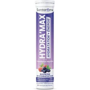 Santarome Bio – Hydra&rsquo;max – Booster d&rsquo;hydration et d&rsquo;énergie – Optimise l&rsquo;hydratation – Riche en électrolytes – Goût Fruit de la Passion – 20 pastilles effervescentes – France(Hydra&rsquo;max – Framboise Myrtille – Electrolytes – Hydratation – 20 pastilles effervescentes)