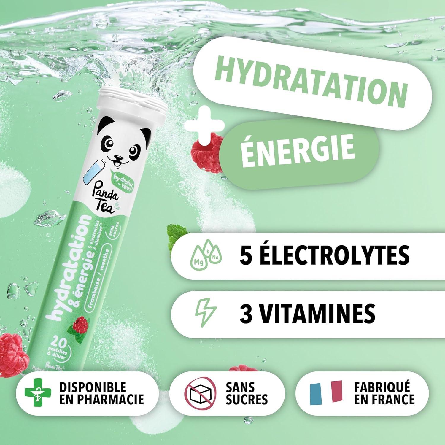 imagePanda Tea Hydratation ampamp nergie Menthe et Framboise 60 Pastilles sans sucre Electrolyte Ultra Hydratation Idale pour le Sport et le Quotidien3