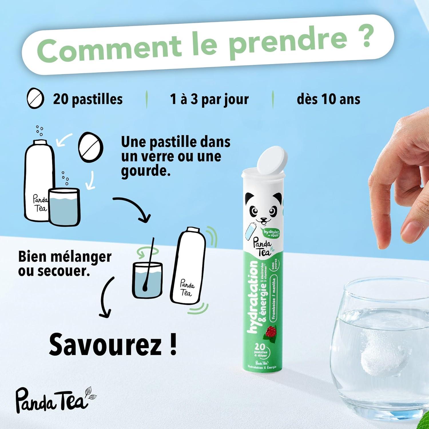 imagePanda Tea Hydratation ampamp nergie Menthe et Framboise 60 Pastilles sans sucre Electrolyte Ultra Hydratation Idale pour le Sport et le Quotidien3