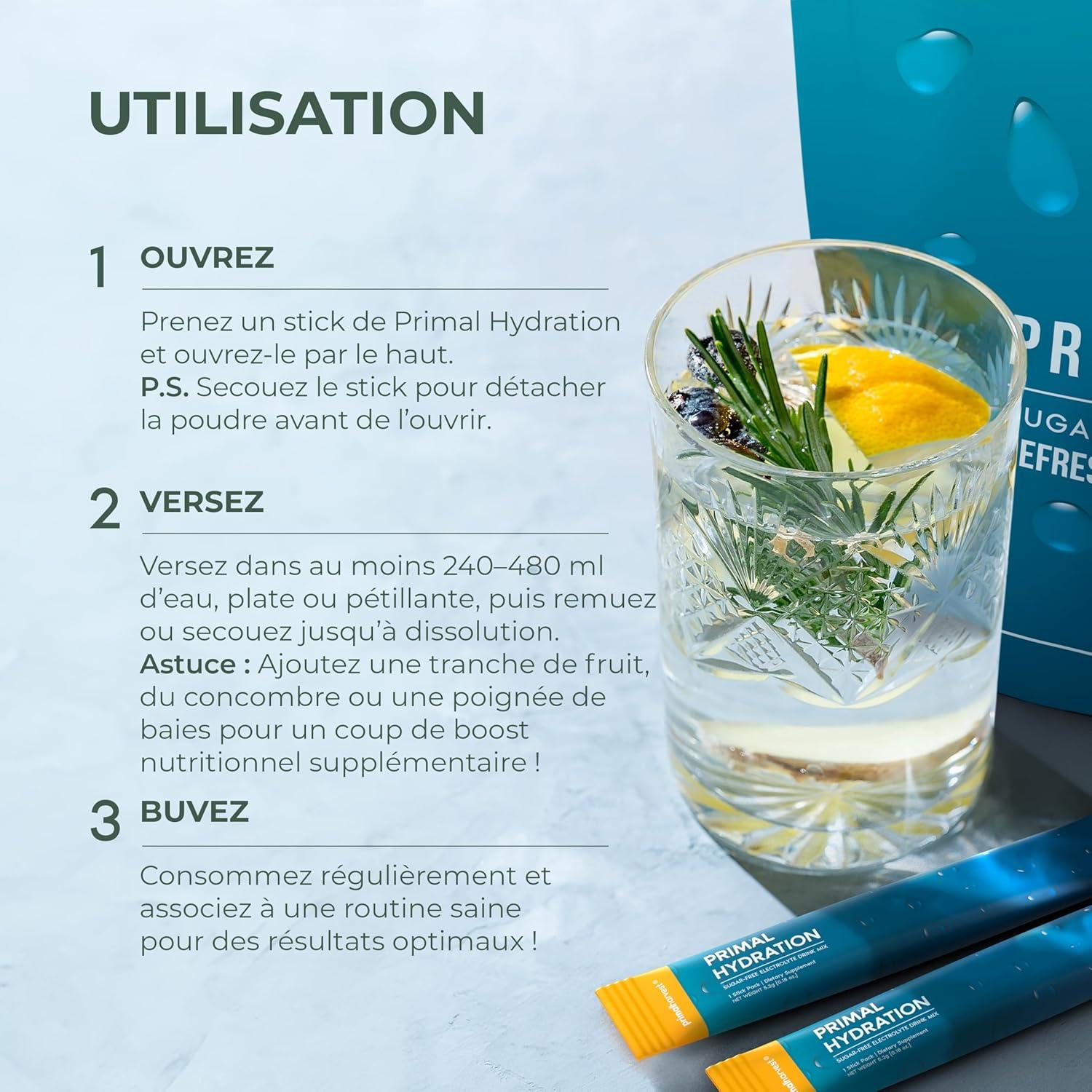imagePrimal Harvest Primal Hydration Boisson isotonique lectrolytique en paquets individuels pratiques enrichie en magnsium potassium et vitamine C pour hommes et femmes 30 Count 1 Bag CitronCitron