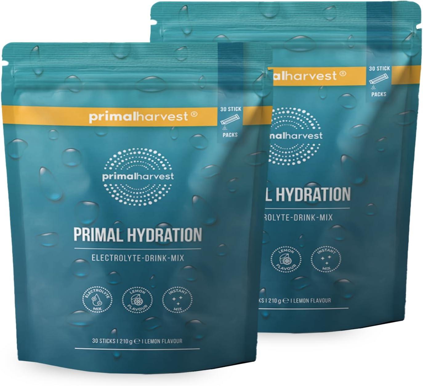 imagePrimal Harvest Primal Hydration Boisson isotonique lectrolytique en paquets individuels pratiques enrichie en magnsium potassium et vitamine C pour hommes et femmes 30 Count 1 Bag CitronCitron