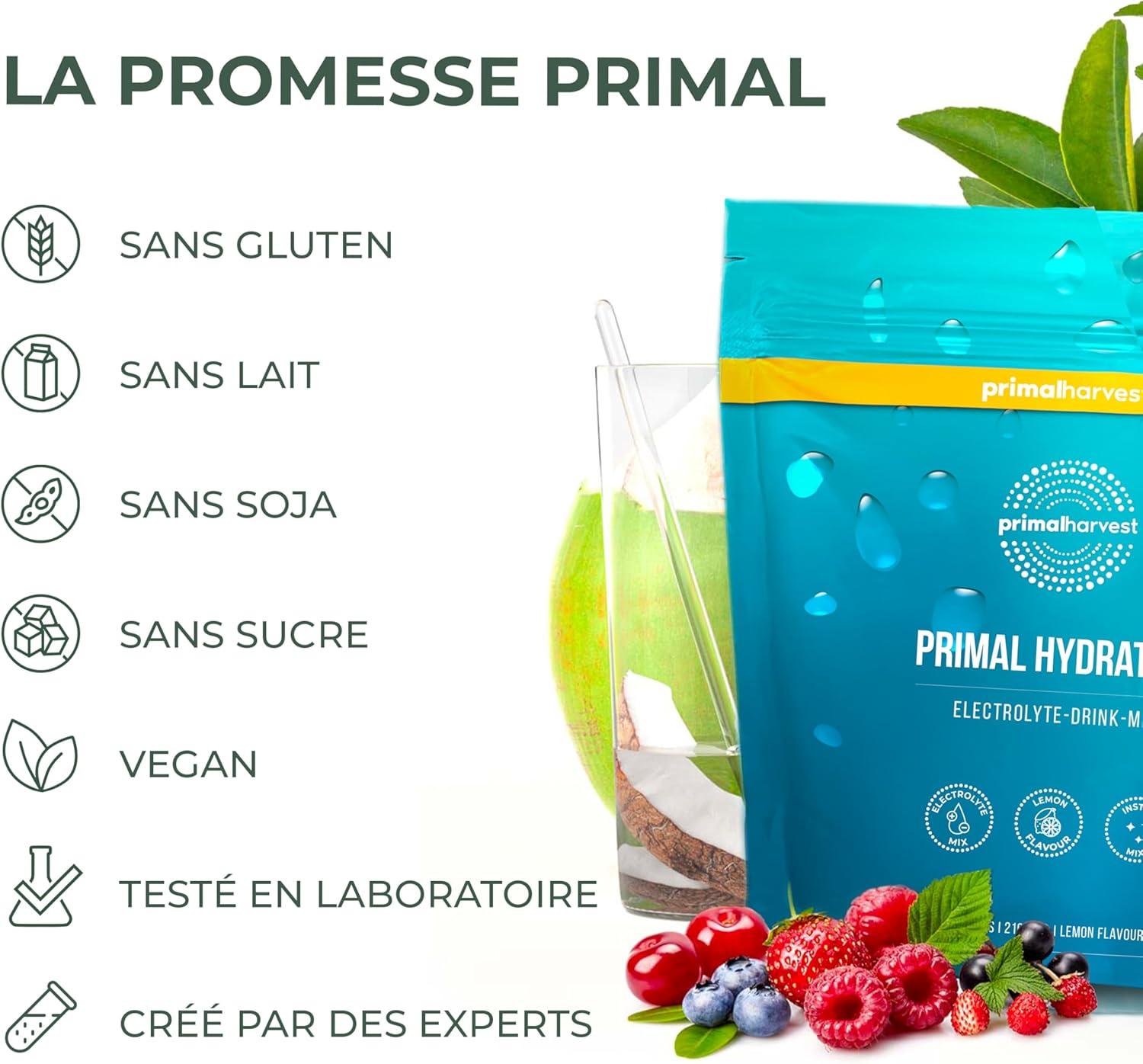 imagePrimal Harvest Primal Hydration Boisson isotonique lectrolytique en paquets individuels pratiques enrichie en magnsium potassium et vitamine C pour hommes et femmes 30 Count 1 Bag CitronCitron