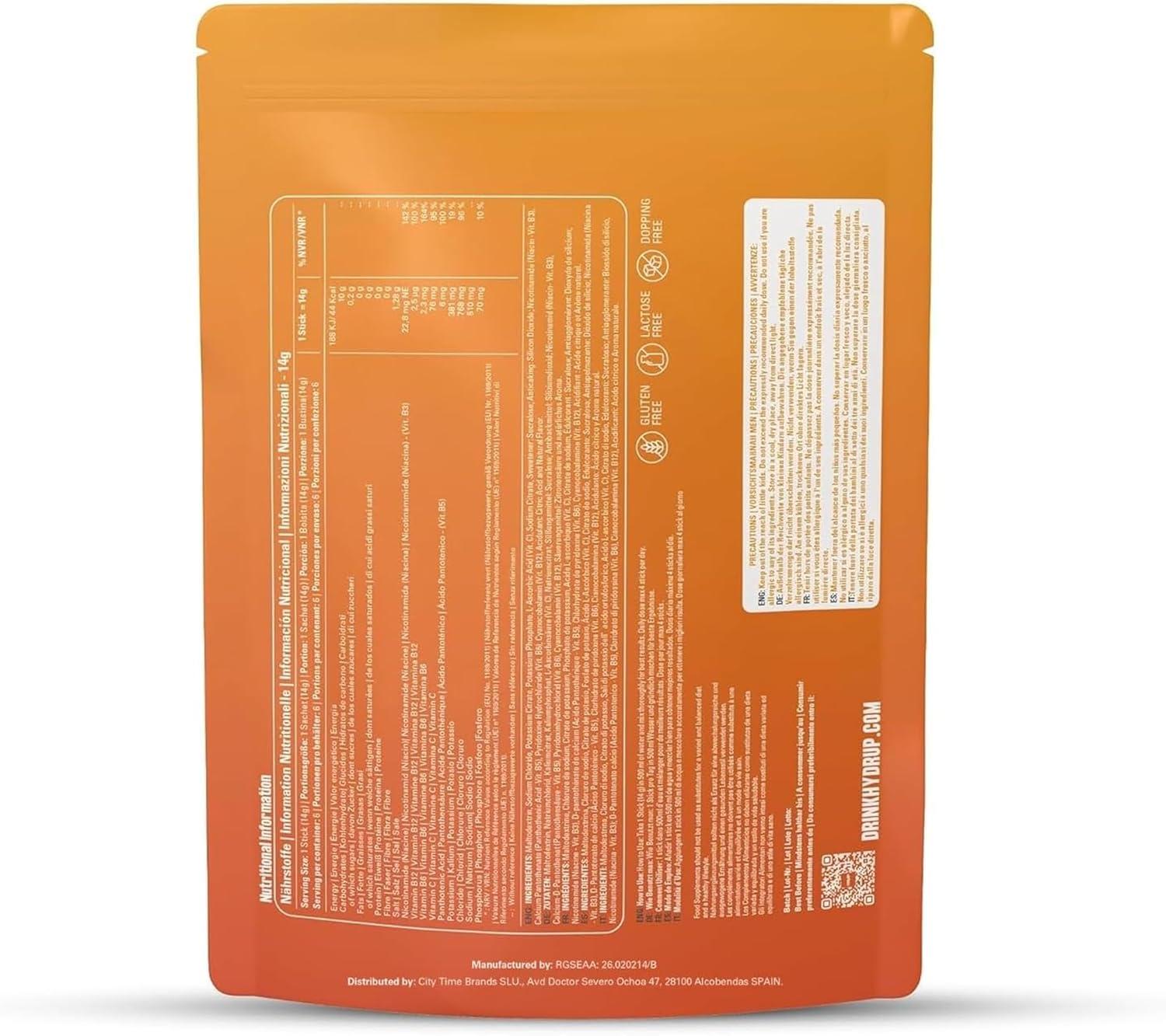 imagelectrolytes Sans Sucre en Poudre 1733 mg Bouteille Mlangeuse Incluse Hydratation avec Vitamines B et C Got Orange Packde 6 Sachets de 14 Grammes Sans Gluten et sans LactoseOrangeMandarine